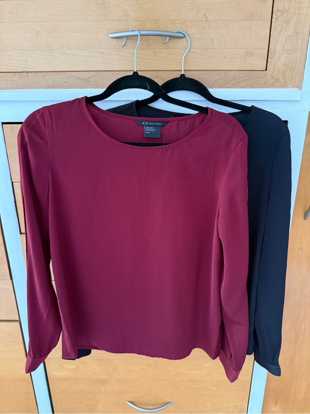 A|X Armani Exchange 2-Pack Long Sleeve Blouses Burgundy & Black Size M